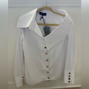 White Off-Shoulder Button Front Blouse